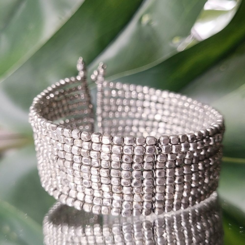 Silver Layered Bohemian Beaded Cuff Bracelet